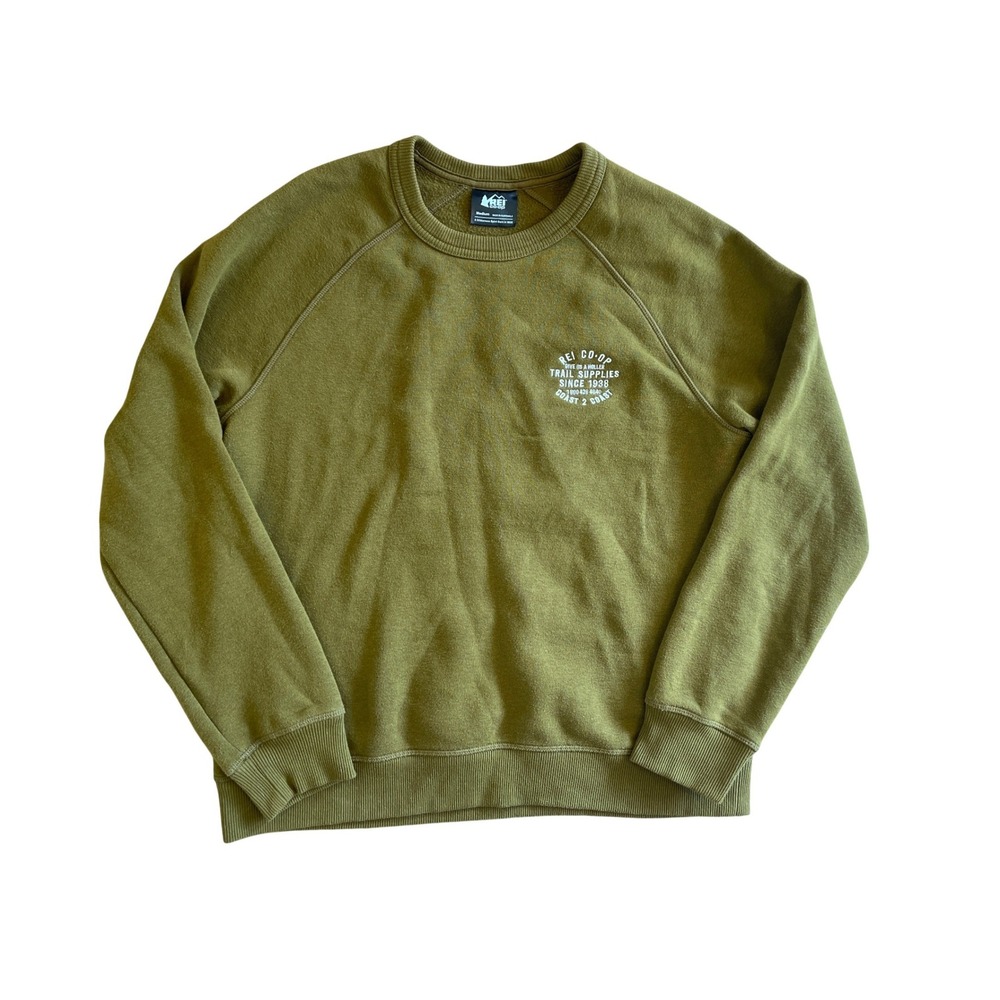REI‎ Co-op Trail Supplies Graphic Sweatshirt Olive Green Mens Medium Crewneck